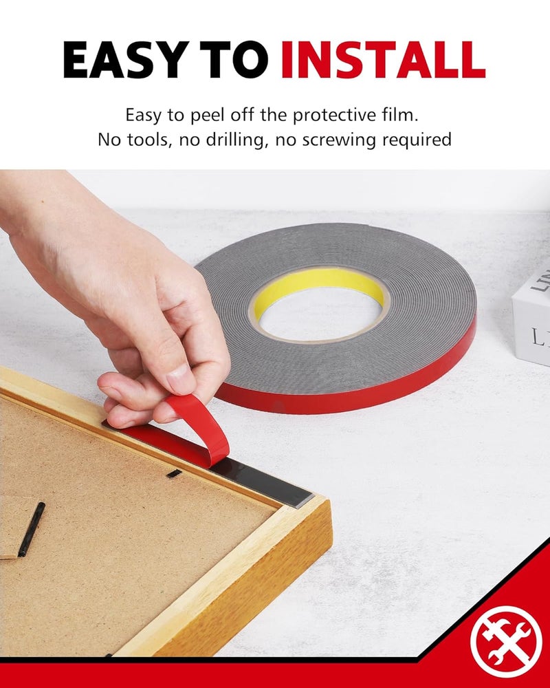 HitLights Double Sided Tape Heavy Duty, 1/2 in x 50 ft, Adhesive Mounting Tape Waterproof, Strong Double Stick Foam Tape for Walls Poster Automotive Outdoor Home (Pack of 1) - Image 4